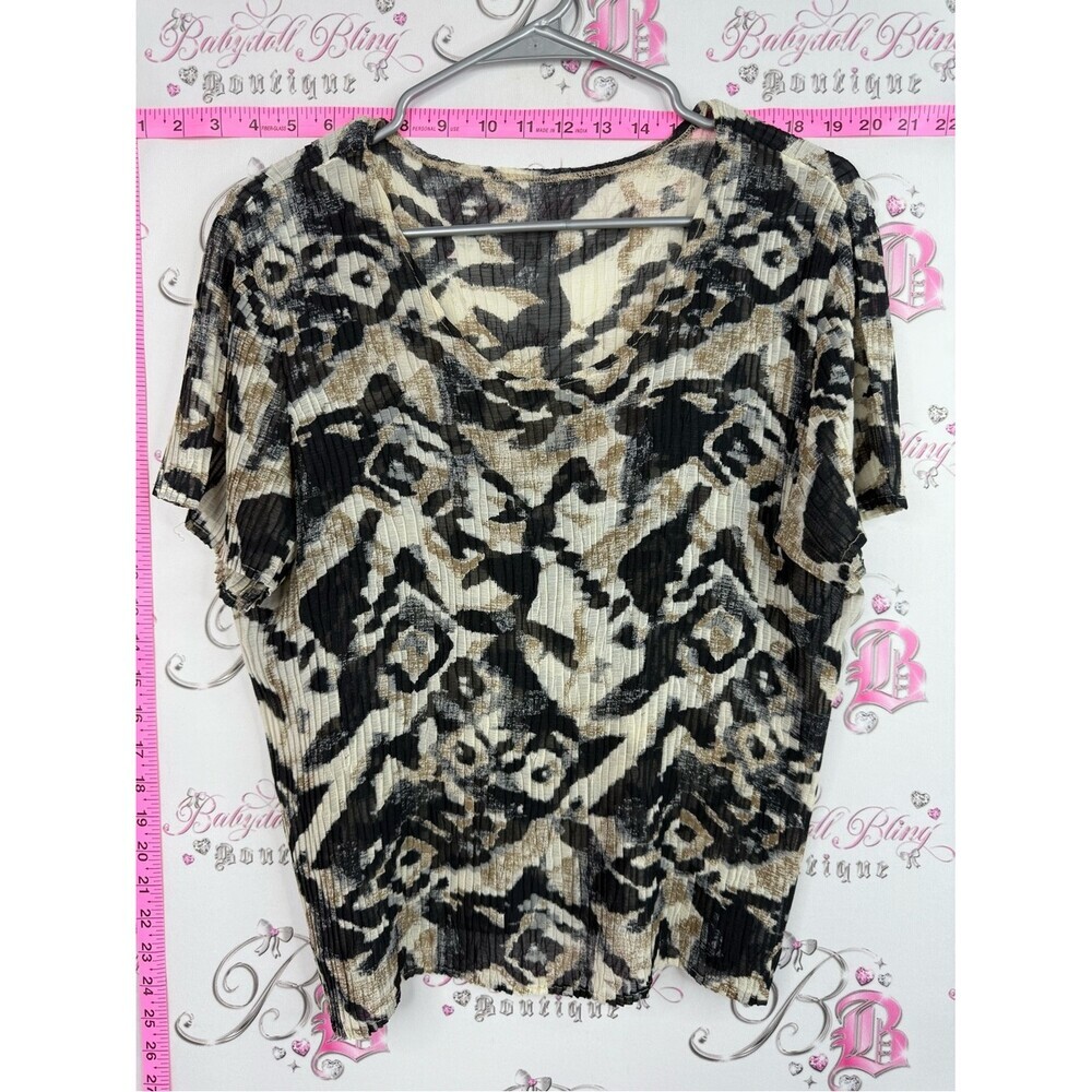 Women’s Short Sleeve Floral Print Top - Black & Cream
